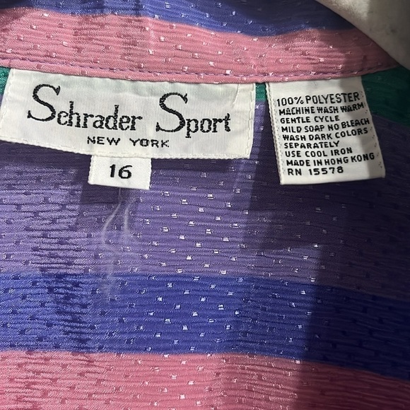 Vintage Schrader Sport Blue Green Purple Striped Long Sleeve Belt Women's  Sz 16 - Picture 7 of 12